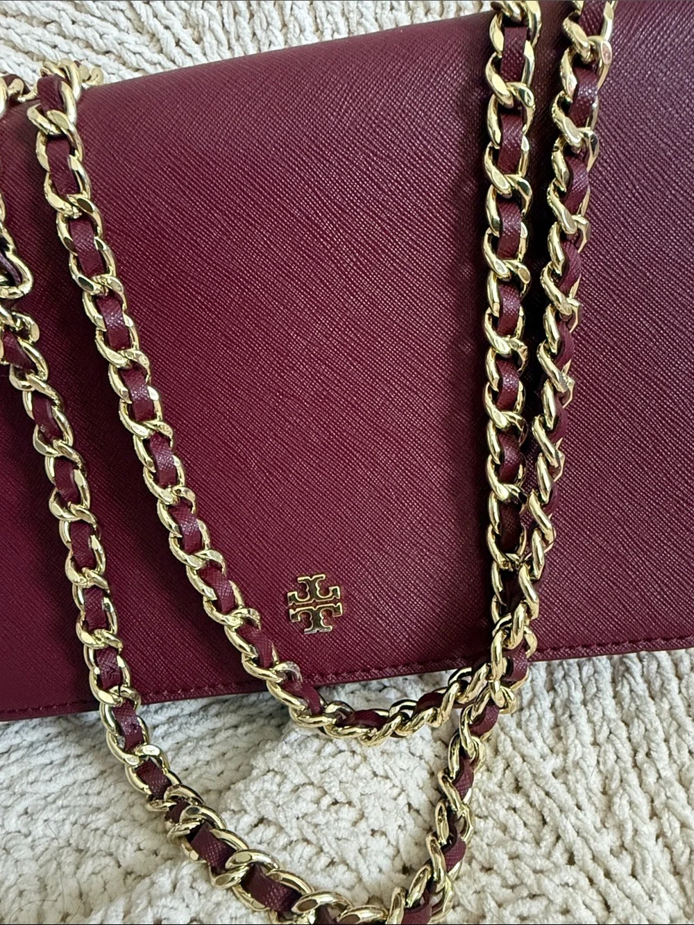 Tory Burch Burgundy Leather Chain Crossbody Bag